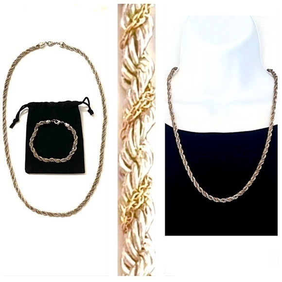 4MM Silver/Gold Rope Necklace & Bracelet Set!